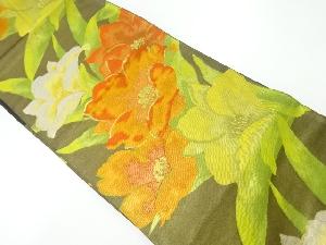 草花模様織出し袋帯